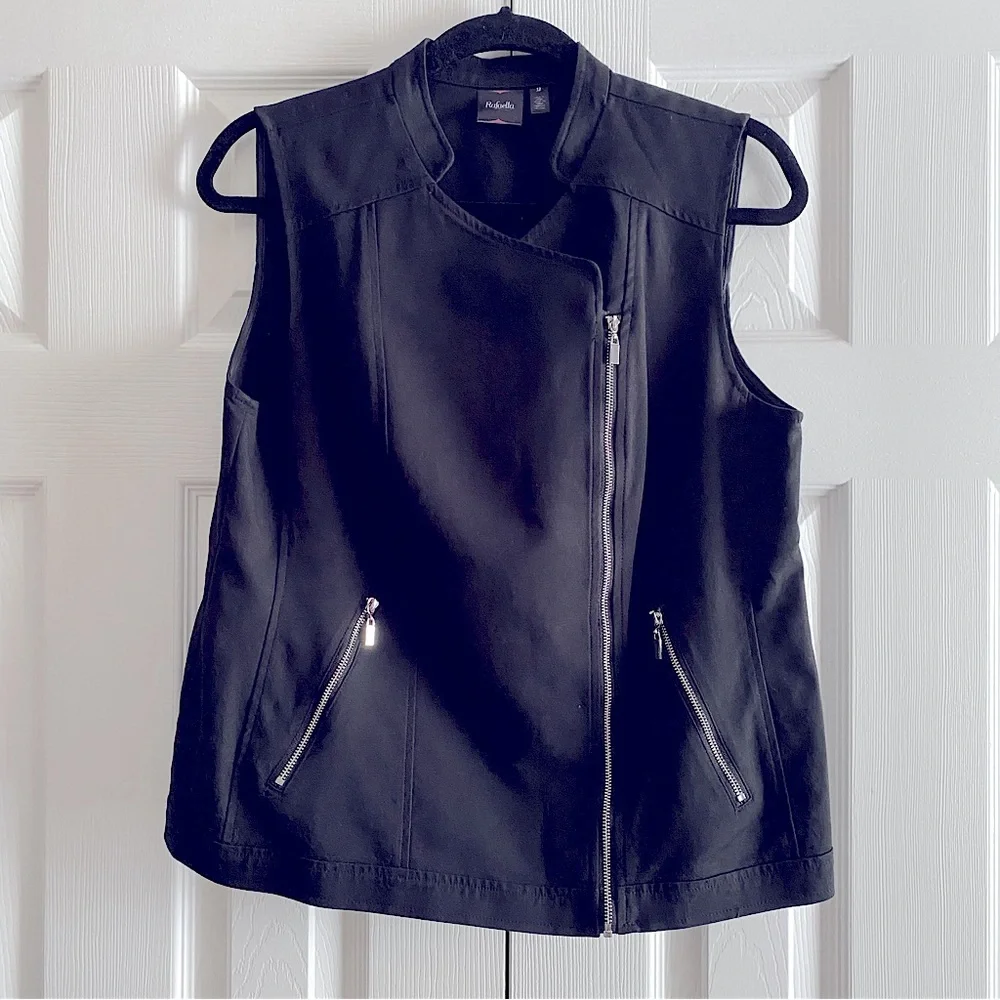 RAFAELLA COTTON SLEEVELESS ASYMMETRICAL ZIP UP VEST Black 12